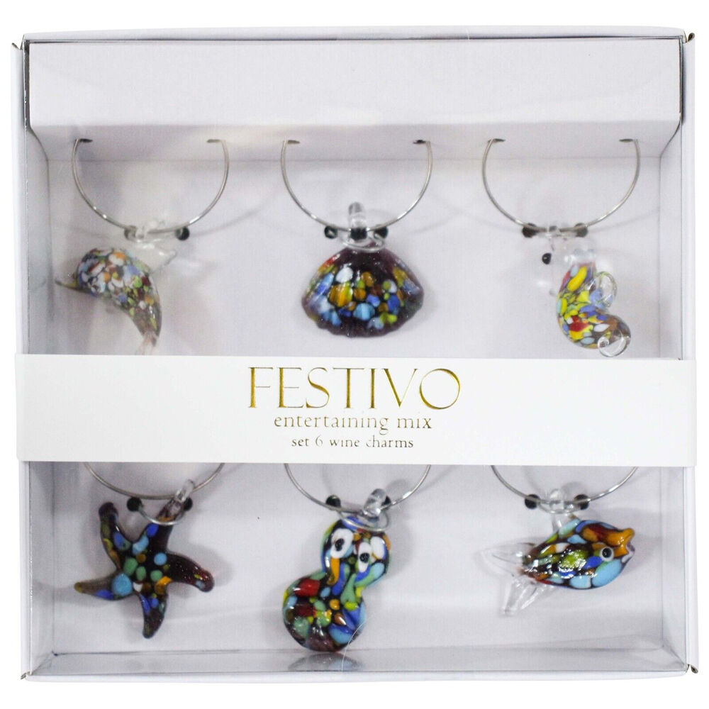 LVD Glass Ocean-Themed Alloy Wine Charms Set 13x12cm Multicoloured (6 Pieces) — image 2