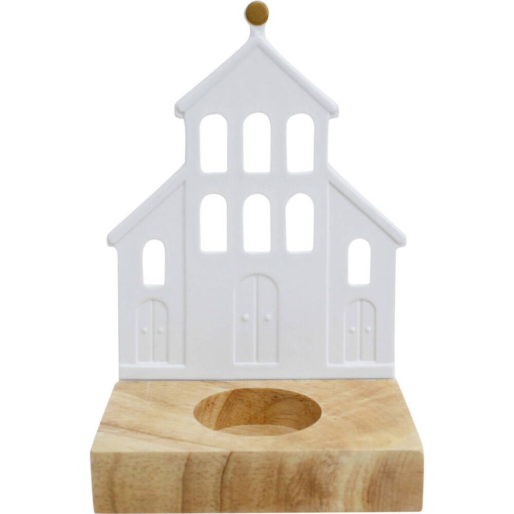 LVD Porcelain Tealight Candle Holder Church 14cm Tabletop Display Decor White (2 Pack) — image 2