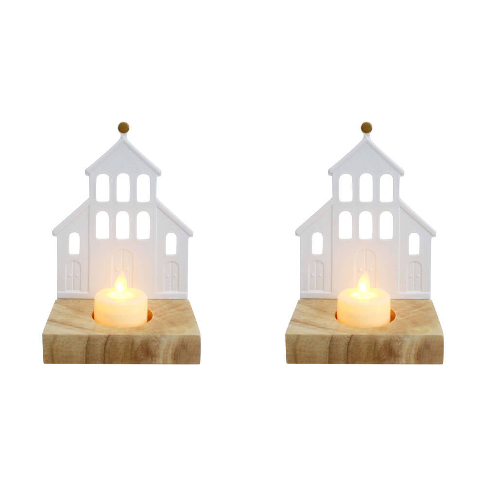 LVD Porcelain Tealight Candle Holder Church 14cm Tabletop Display Decor White (2 Pack)