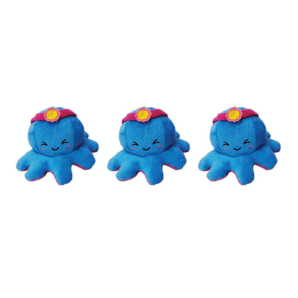 Bensons Reversible Octopus Wave 2 Bag Clip Kids/Childrens Plush Toy 0y+ Asstd (3 Pack)
