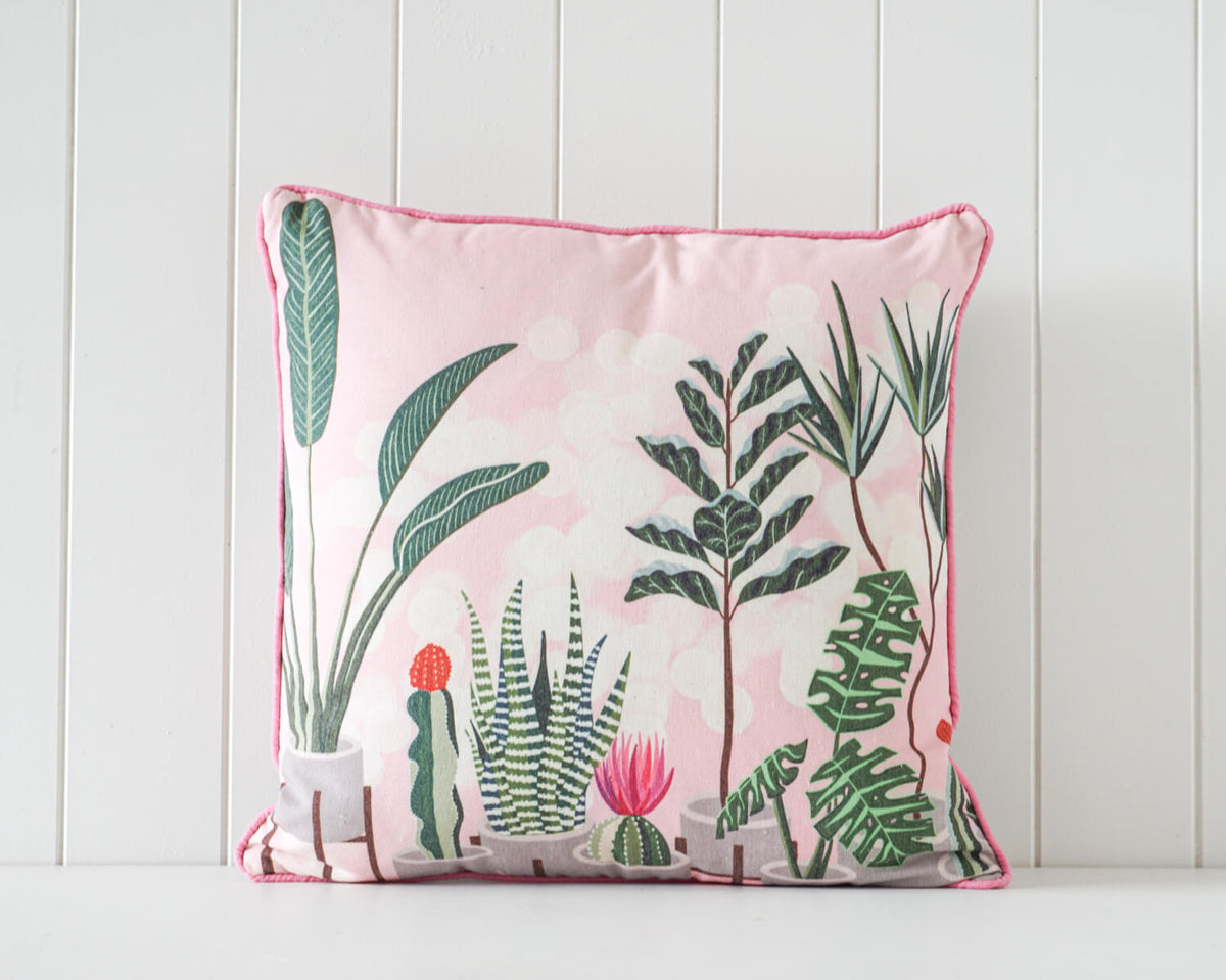 Rayell Indoor Square Cushion Plant Town Print Home/Lounge Decor 45x45cm — Pink