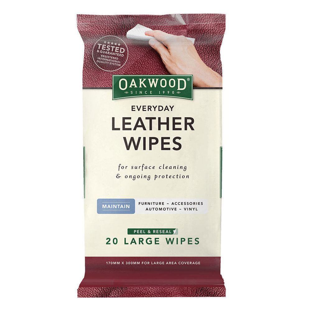 Oakwood Everyday Leather Wipes 170mm x 300mm (20 Pieces)