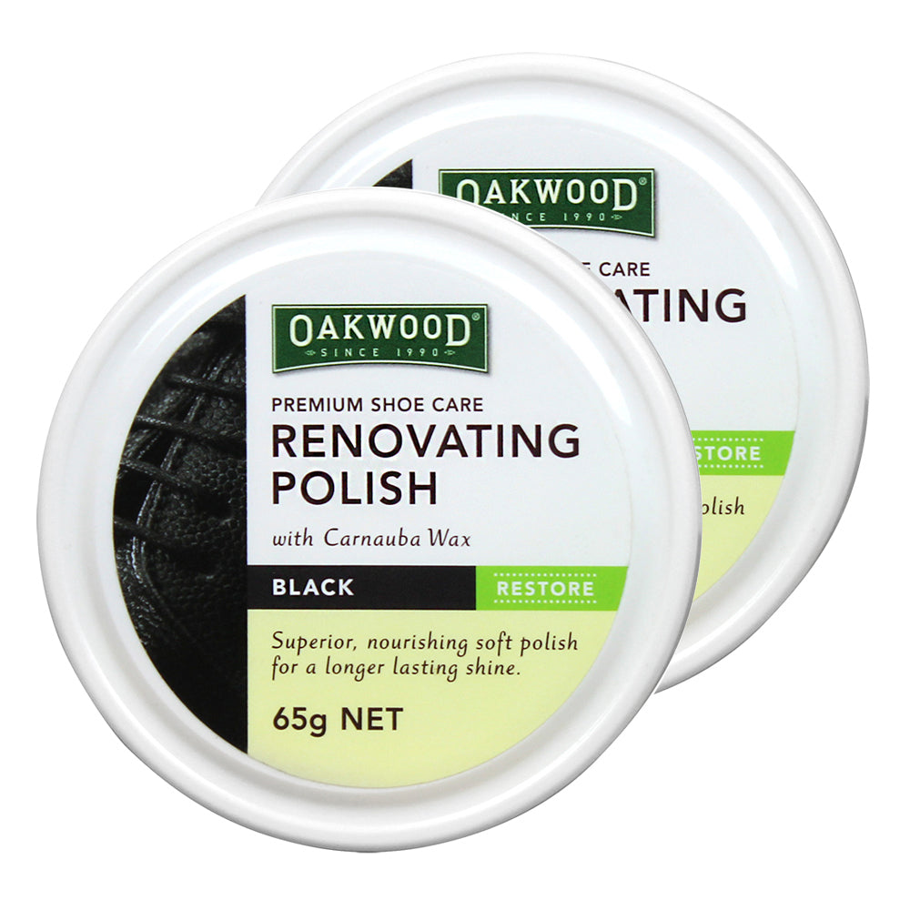 Oakwood 65g Superior Shoe Care Renovating Soft Polish w/ Carnauba Wax Black (2 Pack)