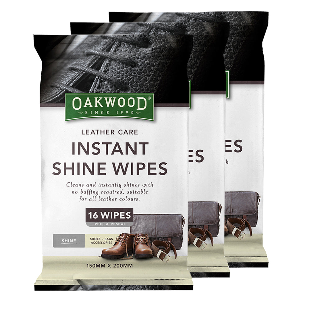 Oakwood 15x20cm Leather Care Instant Shine Wipes Shoes/Bags/Belt Cleaning (48 Pieces)