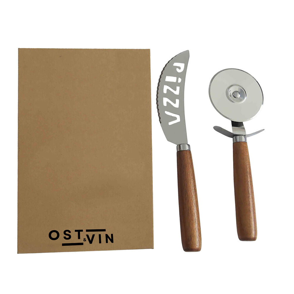 Ost & Vin Pizza Giftset 26x17 Cutter Set Acacia Wood Steel Kitchenware Brown (2 Pieces)