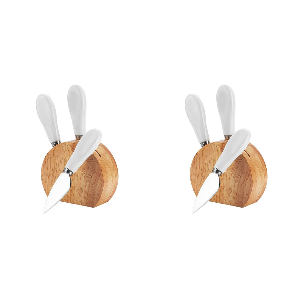 NF Living Rubber Wood Block Set 10x4x8.5 Cheese Knife Kitchen Storage Beige (2 Pack)
