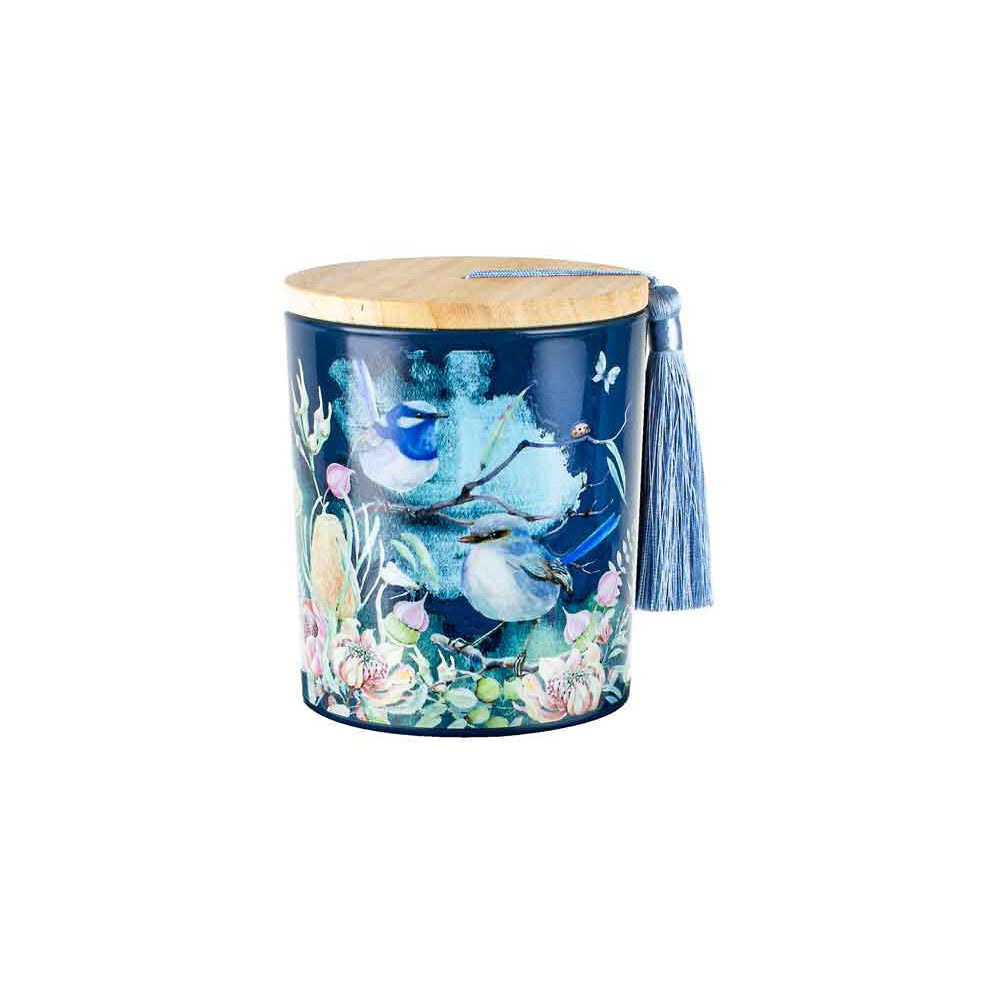 LMD Australiana 300g Vanilla Scented Candle w/ Wood Lid & Tassel Decor Blue Wren (2 Pack) — image 2
