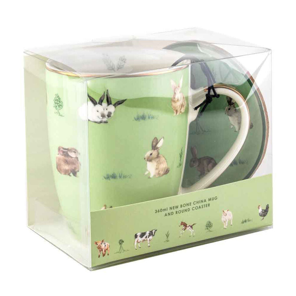 LMD Bunnies Farm Lane New Bone China Coffee Mug w/ Coaster Set 360ml Green — image 2