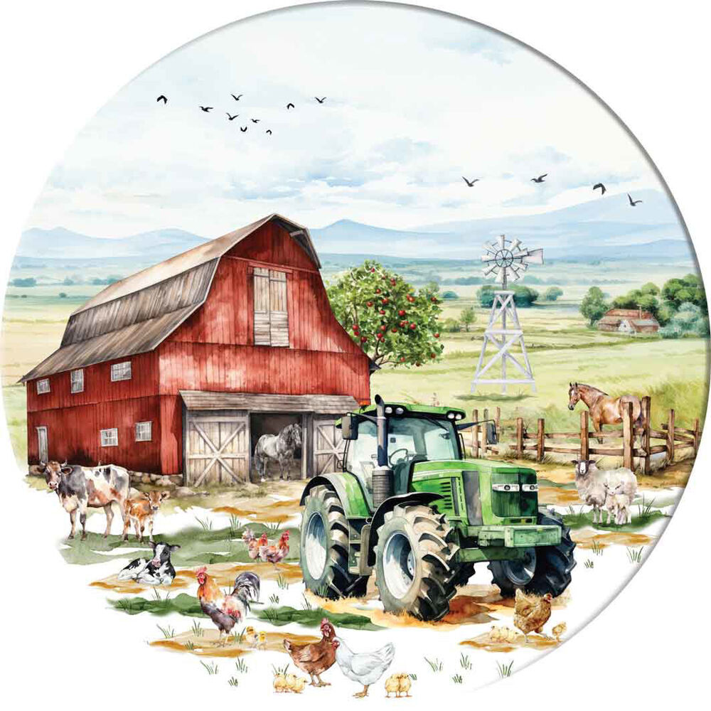 LMD Country Life Ceramic Surface Protector Decor Round 25cm Green Truck
