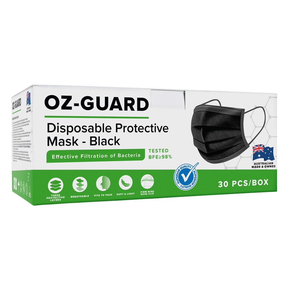 Ozguard Black Disposable PPE Protective Face Mask Respirator Kids/Adult 6+ (30 Pieces) — image 2