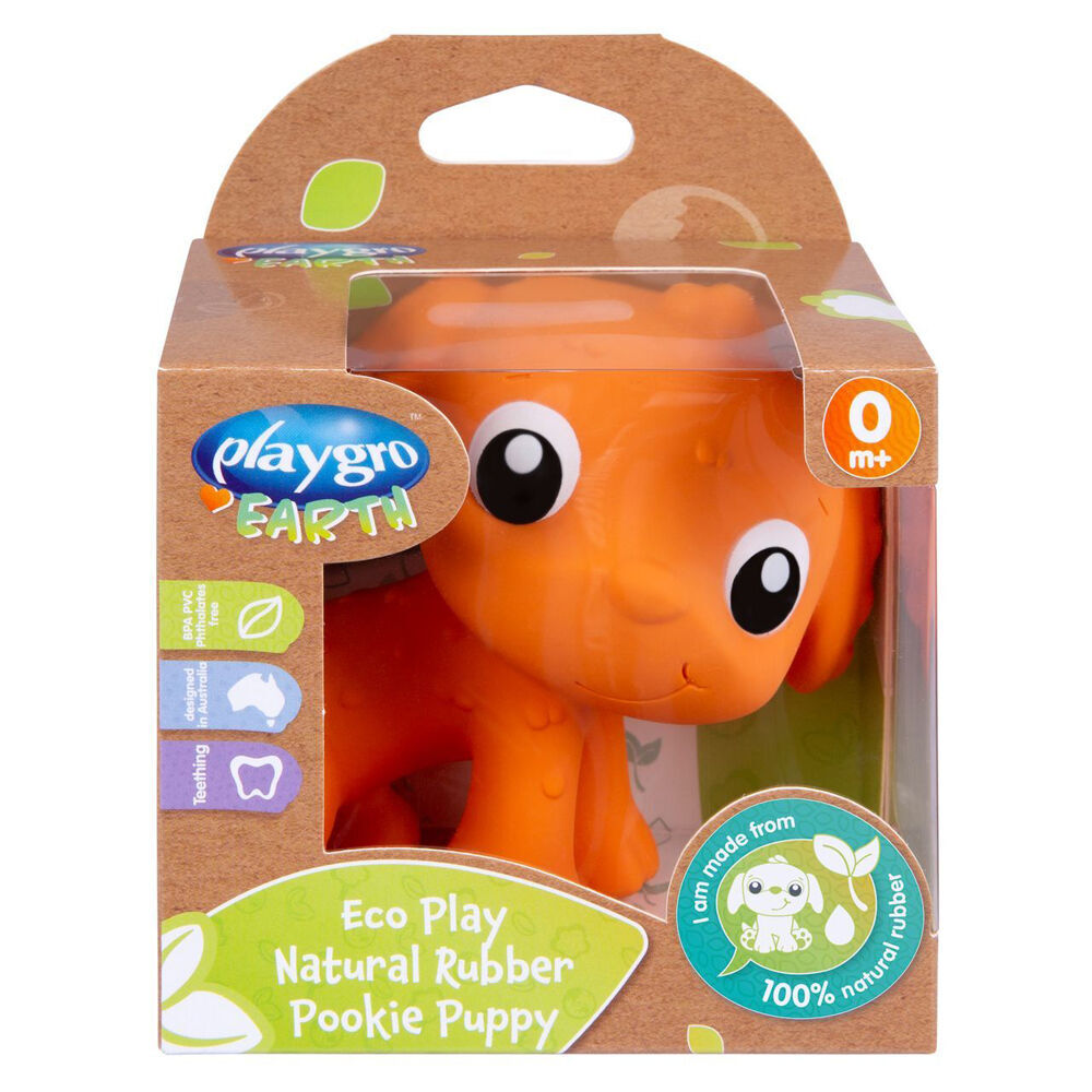 Playgro Earth Eco Play Natural Rubber Pookie Puppy Teething Toy Orange 0m+ (2 Pack) — image 3
