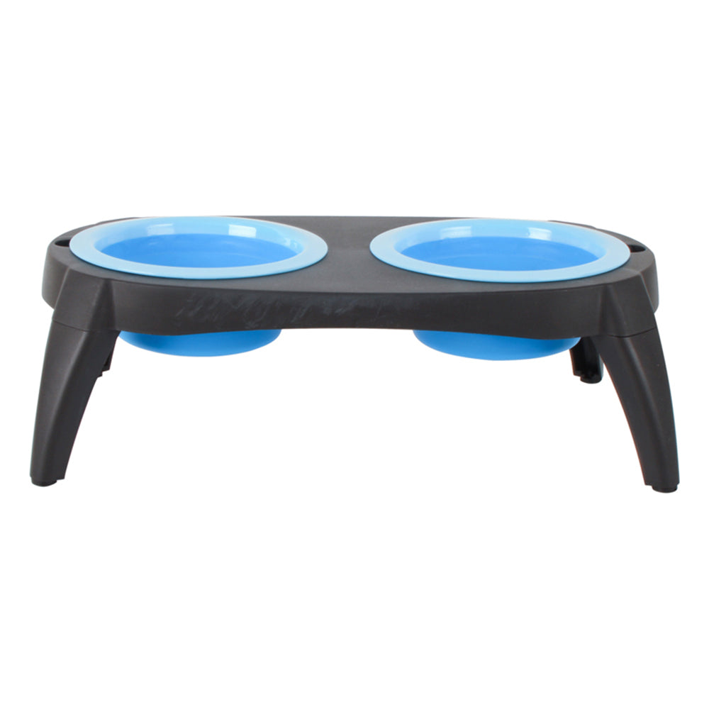Pro Pet Plastic 39x20cm Dog Double Feeding Food Bowl w/ Stand Light Blue/Black
