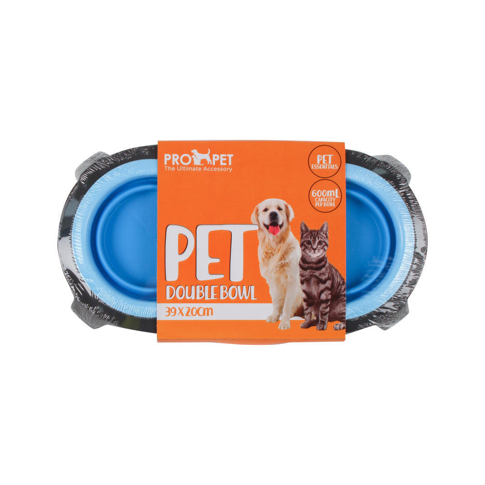 Pro Pet Plastic 39x20cm Dog Double Feeding Food Bowl w/ Stand Light Blue/Black — image 2