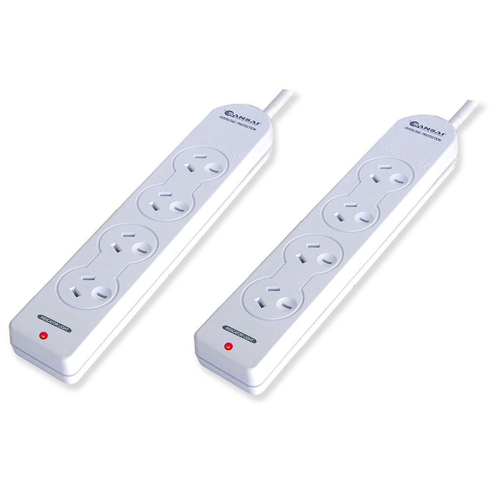 Sansai 4 Way Power Board Sockets Overload Protection/Reset Button/1m Cord (2 Pack)