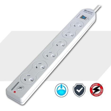 Sansai 6 Way Power Board Sockets Overload/Surge Protection/1m Cord/Master Switch — image 2