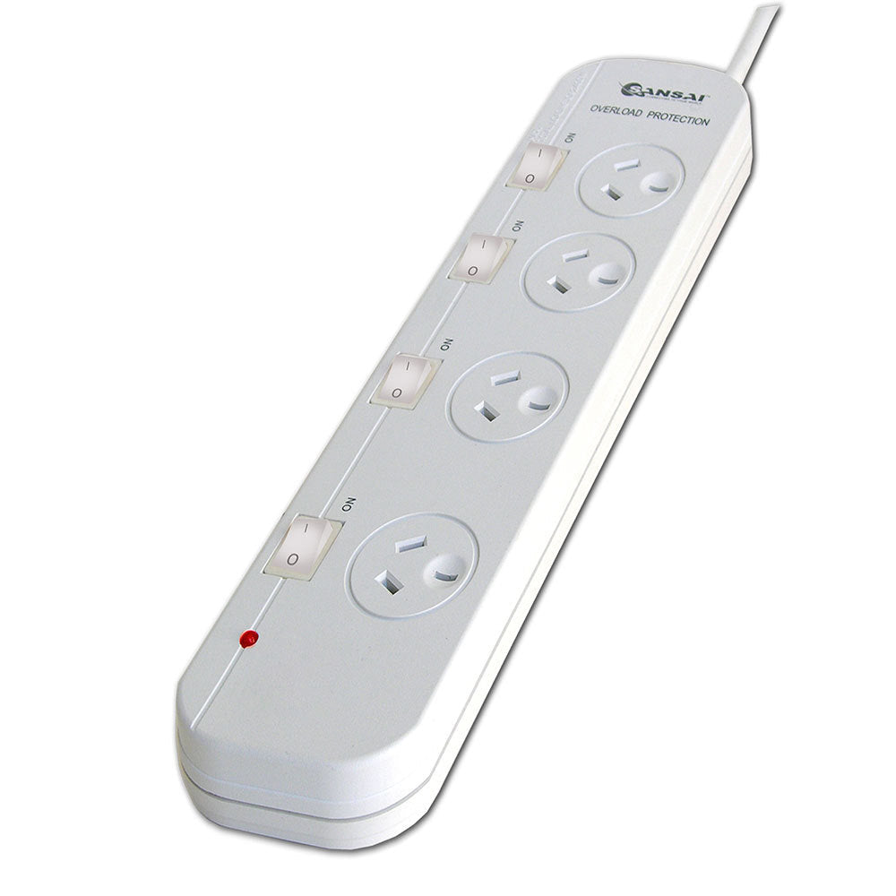 Sansai 4 Individual Switch Socket Outlet Powerboard With Overload Protection 2400W Max 10A