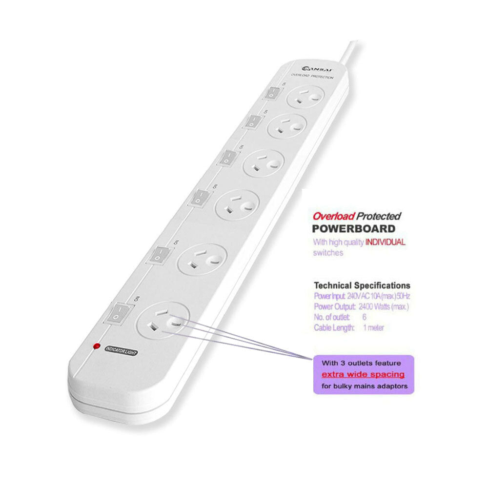 Sansai 6 Way Individually Switched Outlets Powerboard w/ Overload Protection — image 2