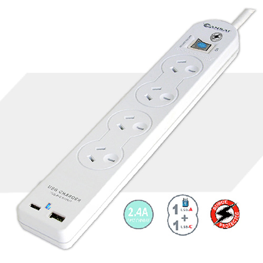 Sansai 4 Socket USB Powerboard/Power Adaptor With Usb-a/usb-c Ports White