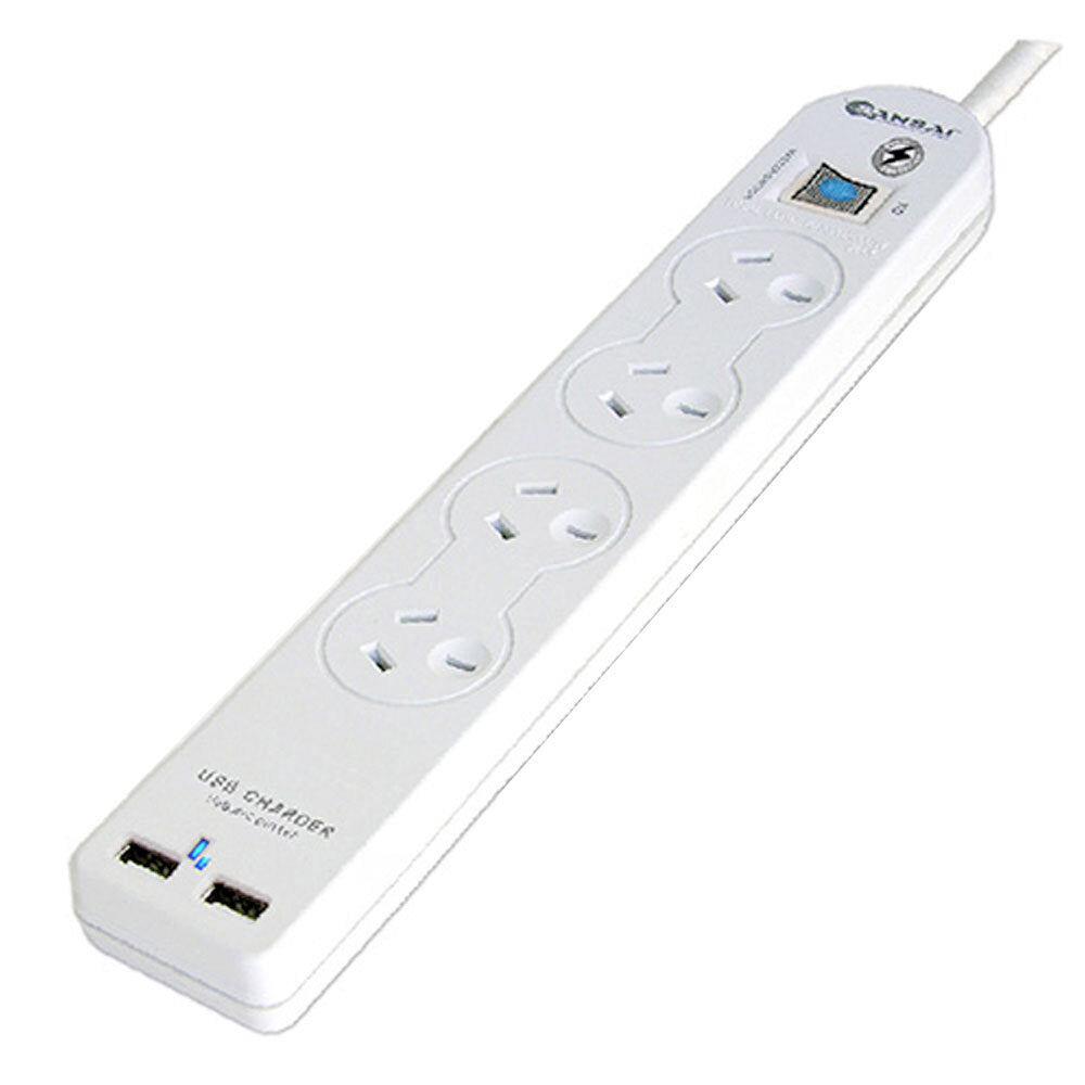 Sansai 4 Socket USB Powerboard/Power Plug Adaptor With USB-A Ports White — image 2