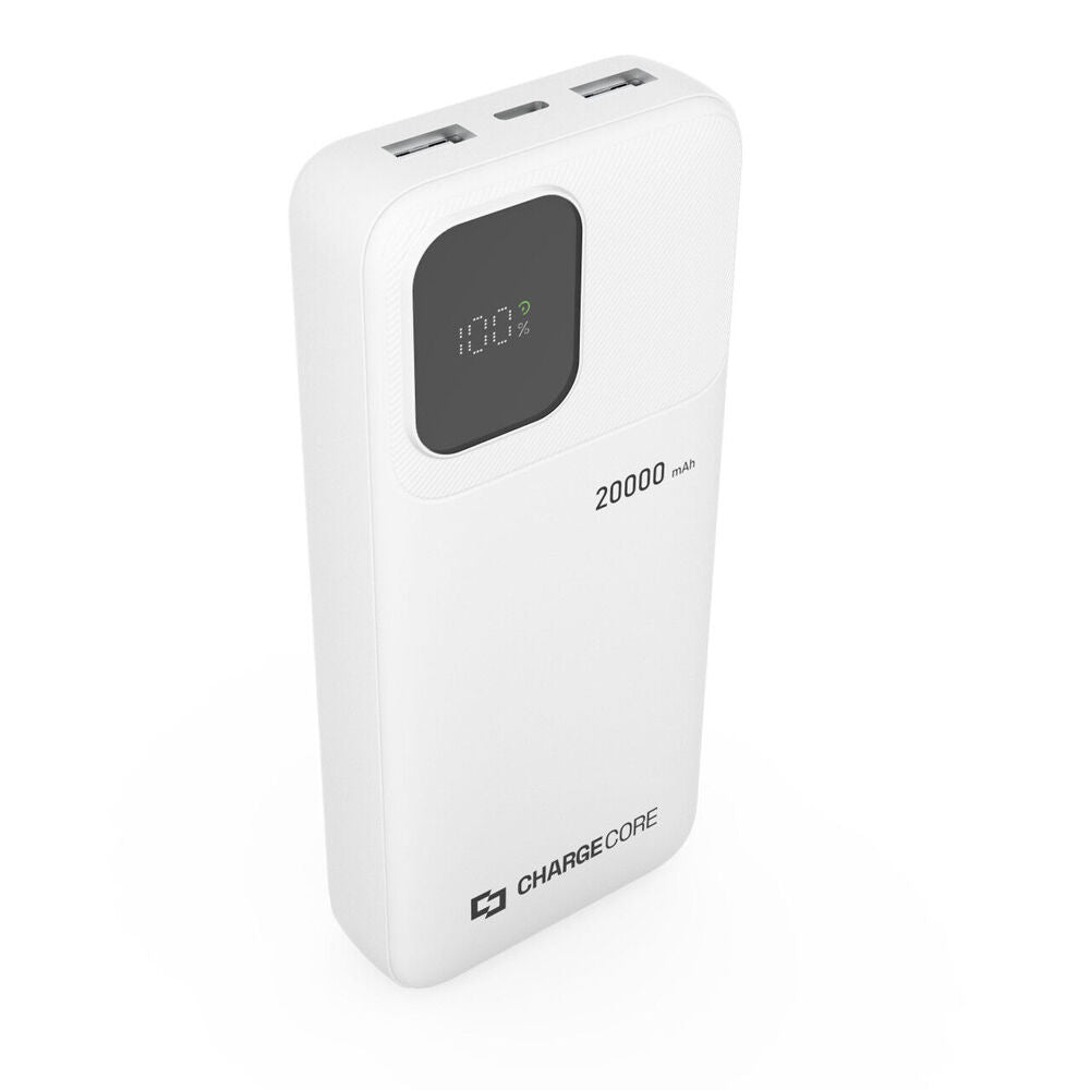 Chargecore White 20000mAh USB-A to C & 8-Pin SafeCharge Max Powerbank
