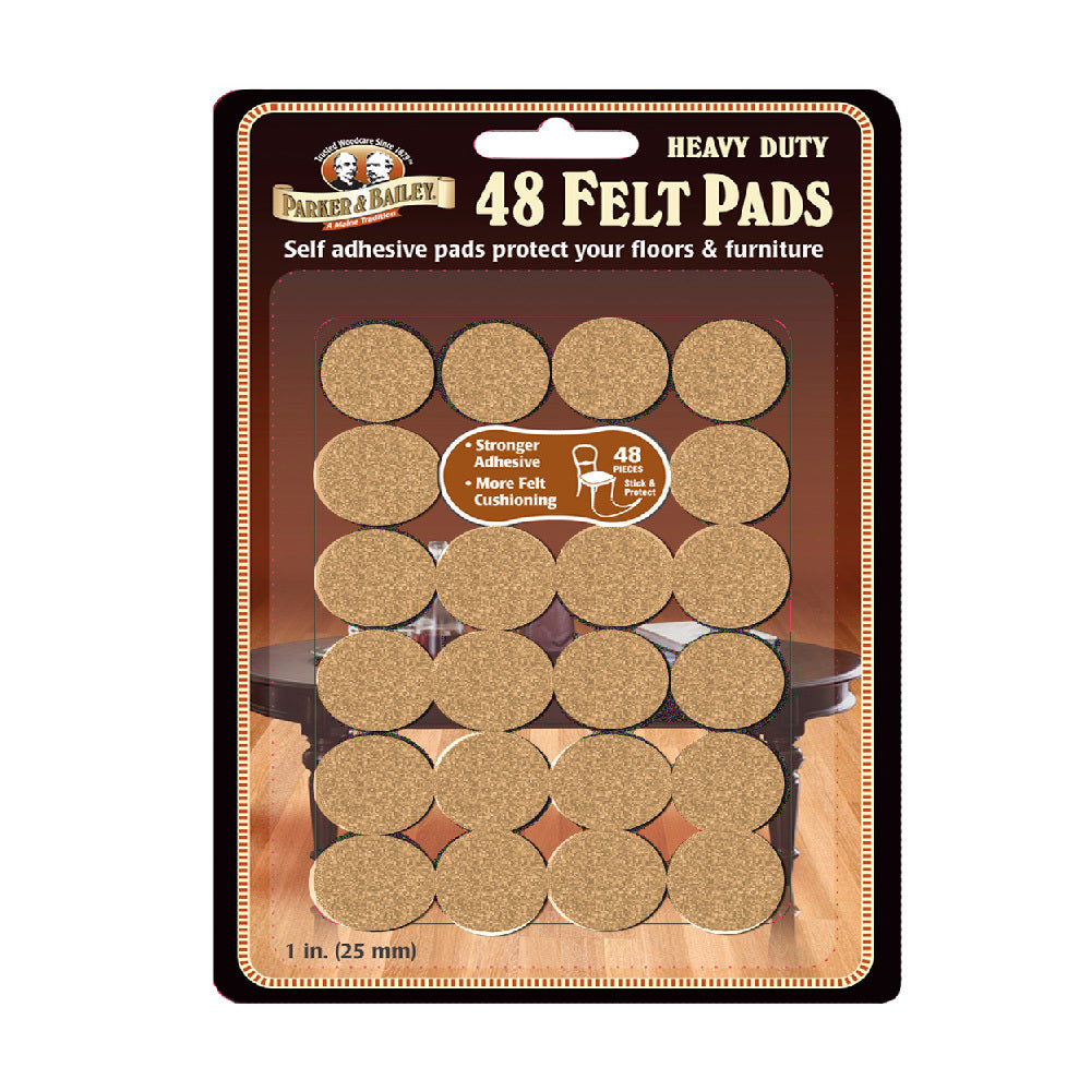 Parker & Bailey 25mm Heavy Duty Adhesive Felt Pads Floor Protector Round (48 Pieces)