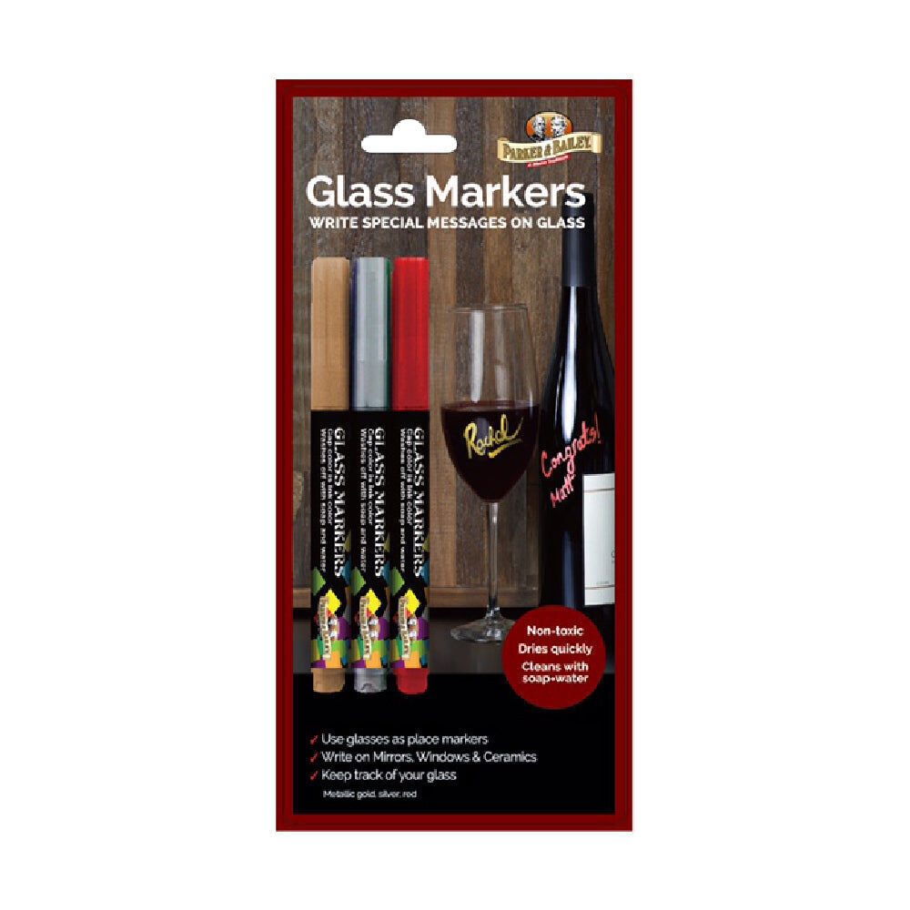 Parker Bailey Quick Dry Metallic Glass Marker Pens Odourless 21.59cm (3 Pieces)