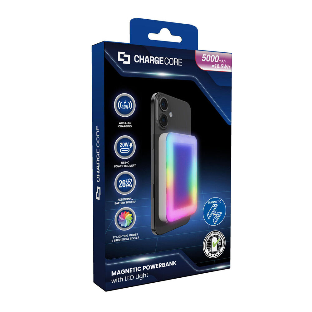 Chargecore White 5000mAh Laser Magnetic MagSafe Powerbank w/ Selfie RGB LED — image 2