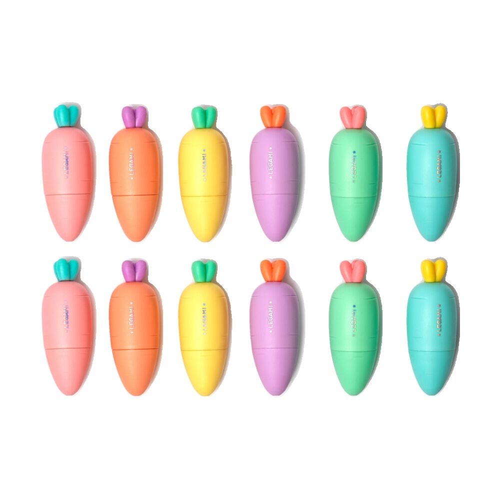 Legami 6pc Legami Mini Highlighters Carrot Shaped Coloured Set Fun Stationery (2 Pack)