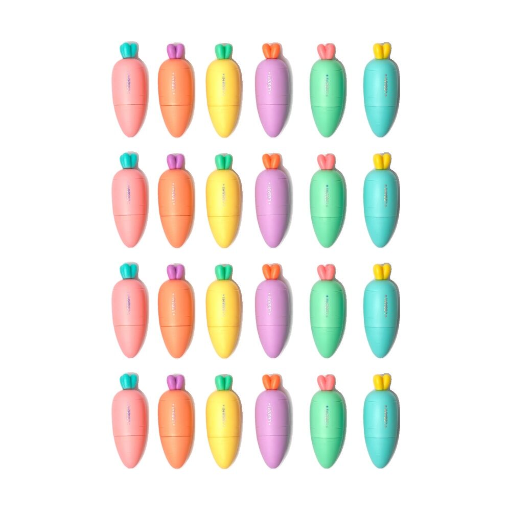 Legami 6pc Legami Mini Highlighters Carrot Shaped Coloured Set Fun Stationery (4 Pack)