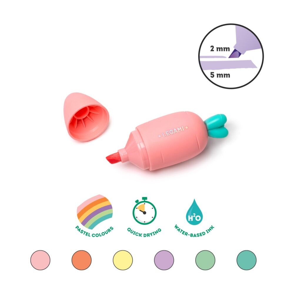 Legami Mini Highlighters Carrot Shaped Coloured Set Fun Stationery (6 Pieces) — image 2