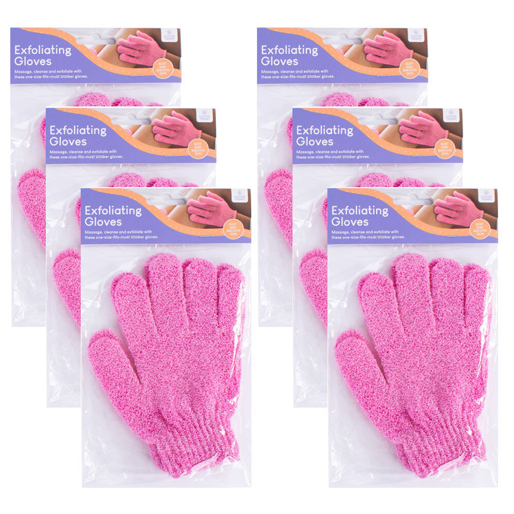 Living Today Exfoliating Shower Body Cleaning Hand Scrub Gloves Assorted (6 Pack)