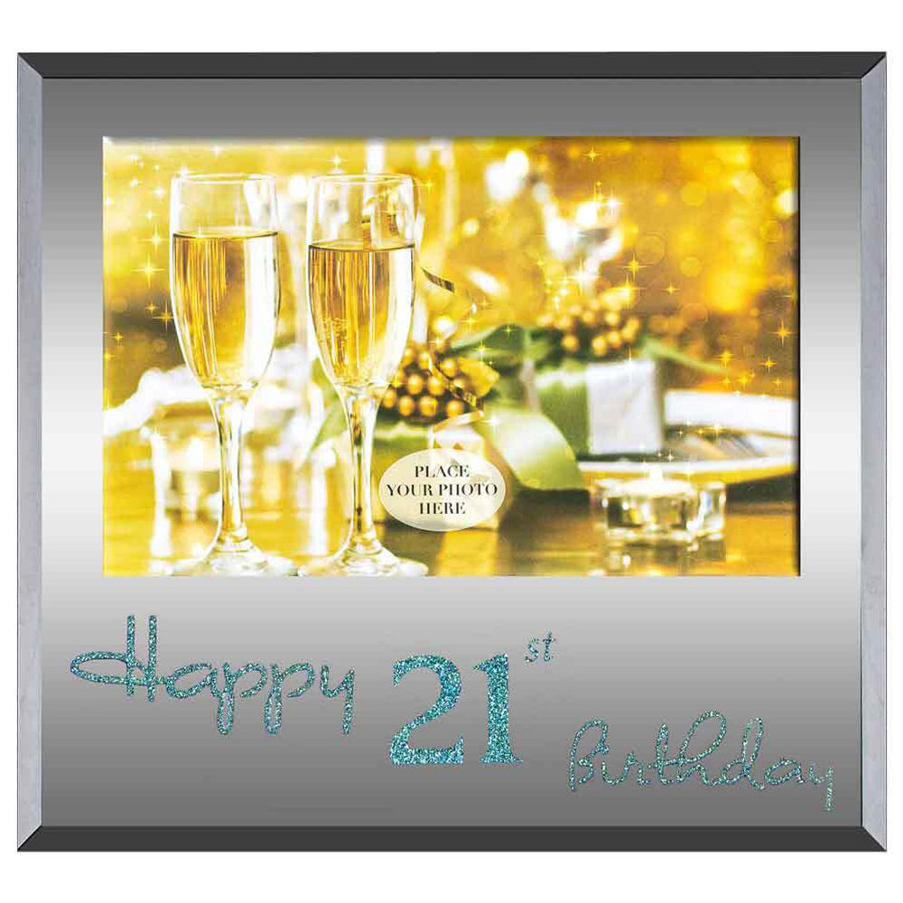 LMD Happy 21St Birthday Blue Text 6x4 Inch Keepsake Novelty Photo / Picture Frame