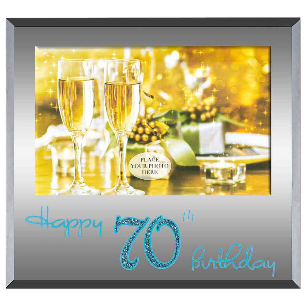 LMD Happy 70th Birthday Blue Text 6x4 Inch Keepsake Novelty Photo / Picture Frame