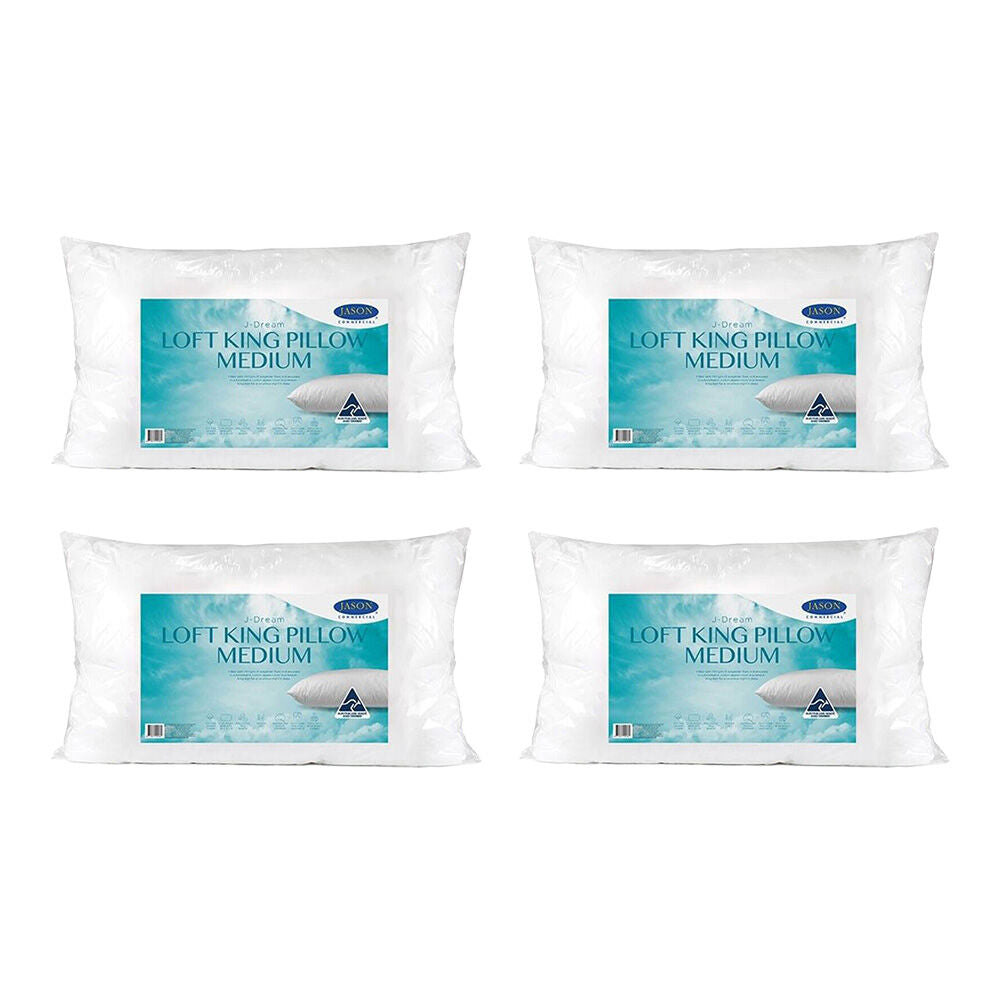Jason Commercial J-Dream Loft King Support Pillow Medium 1100gm 50x90cm (4 Pack)