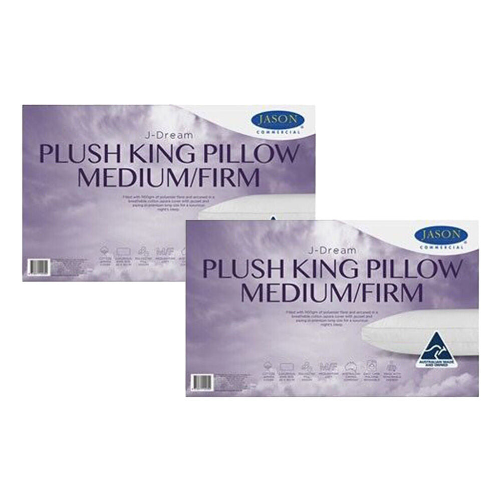 Jason Commercial J-Dream Plush King Medium/Firm Gusseted Pillow 50x90cm (2 Pack)