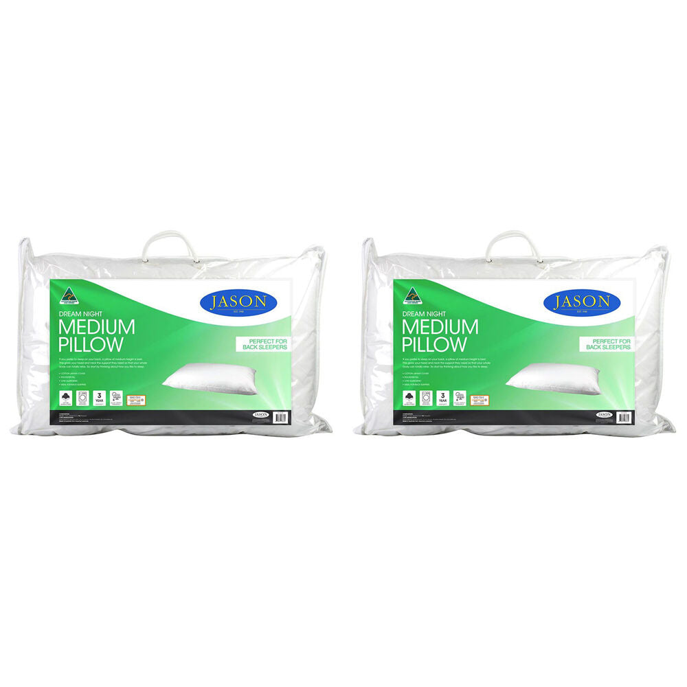 Jason Dream Night Medium Pillow Low Allergenic Head Neck Support/Rest (2 Pack)