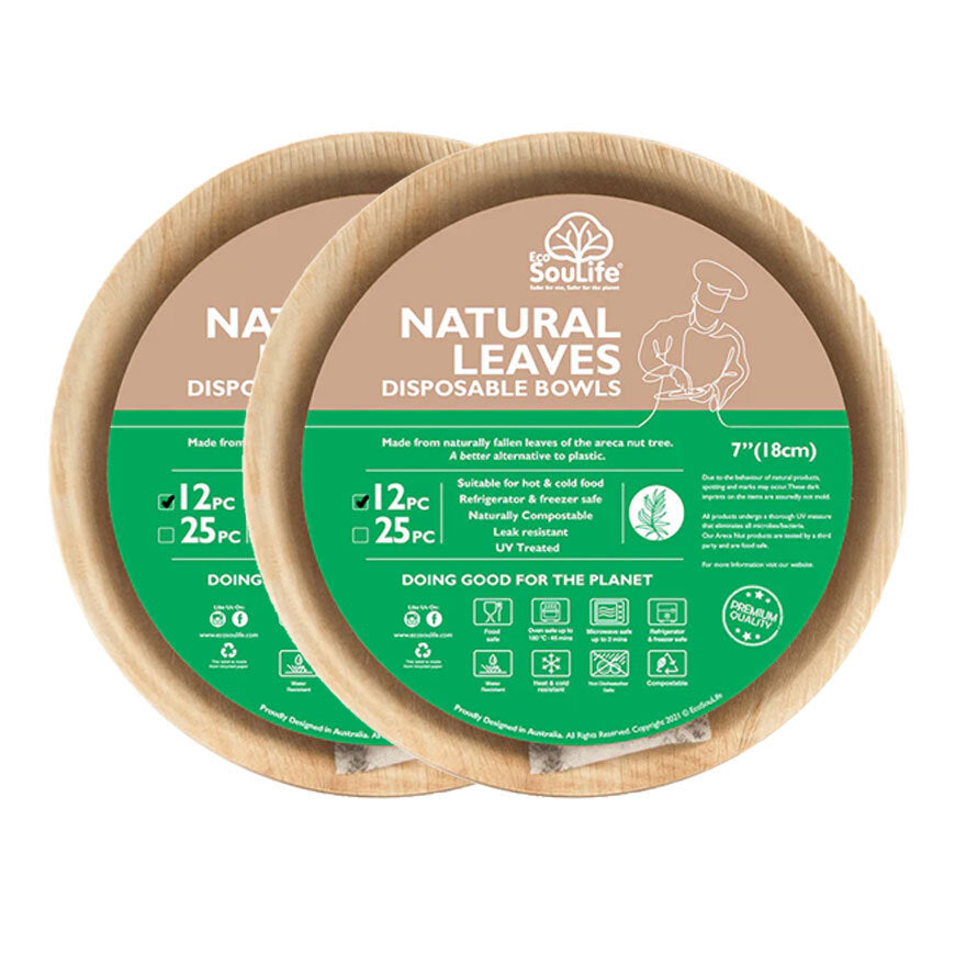 Eco Soulife Areca Nut Leaf Compostable Bowls 500ml 18cm (24 Pieces)