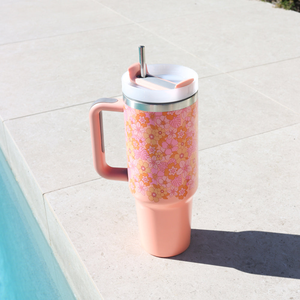 Splosh Picnic 1.2L Retro Floral Double Wall Insulated Water Tumbler w/ Straw — image 4
