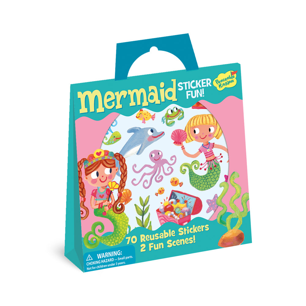 Peaceable Kingdom Kids Reusable Cartoon Stickers Mermaid Scene w/ Tote 3y+ (70 Pieces)