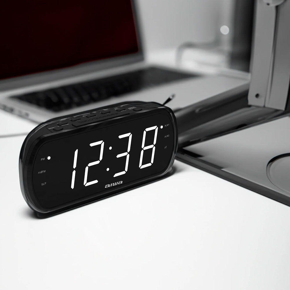 Aiwa LED Large Display Dual Alarm Clock AM/FM Radio w/Backup Battery - Black — image 2