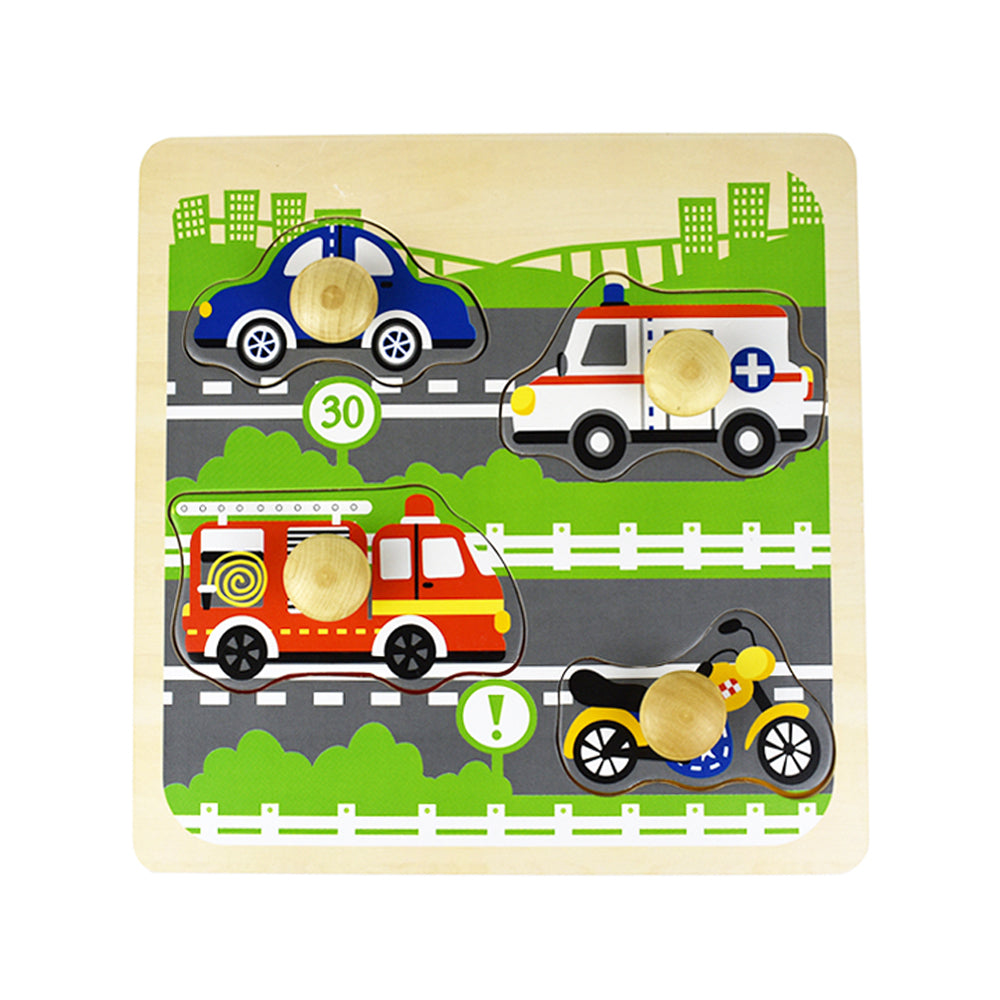 Kaper Kidz Traffic Large Peg Wooden Puzzle Play Educational Game Toy Kids 10m+