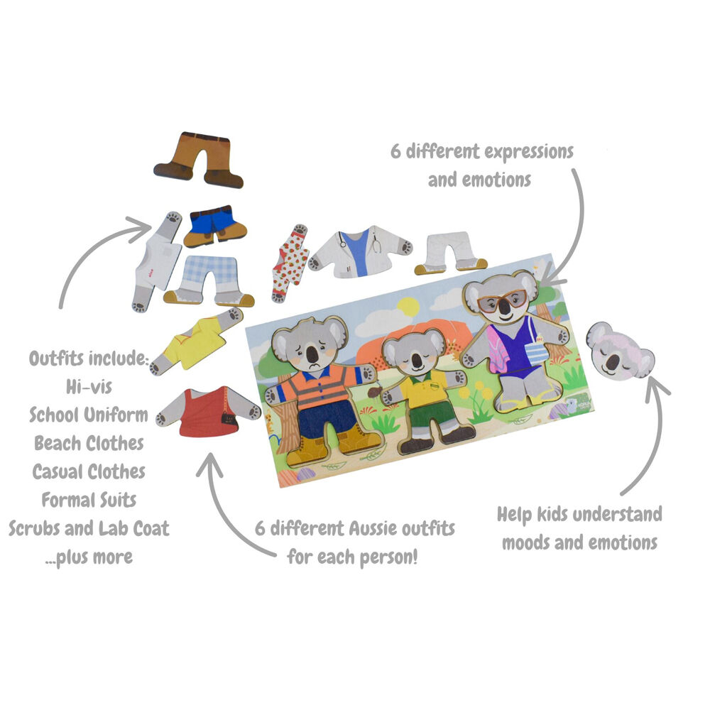 Koala Dream 18m+ Wooden Dressing Up Koala Family w/ Expressions Kids Toy — image 4