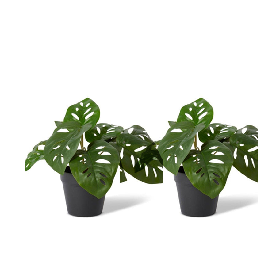 E Style 38cm Swiss Cheese Artificial Potted Plant Faux Home Decor Green (2 Pack)