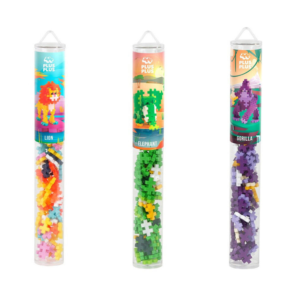 Plus-Plus 100pc Plus-Plus Gorilla/Elephant/Lion Tube Building Blocks Toys Kids Set 5y+ (3 Pack)
