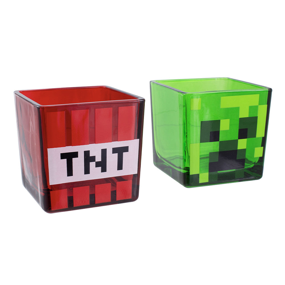 Minecraft Creeper Mob & TNT Block Glass Tumblers Drinking Glasses Green/Red (2 Pieces)