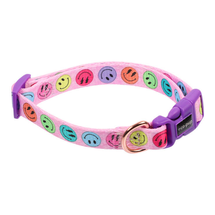 Eco-Pup Dog Outdoor Walking Collar Smiley Pattern Pet Dress Up — Small