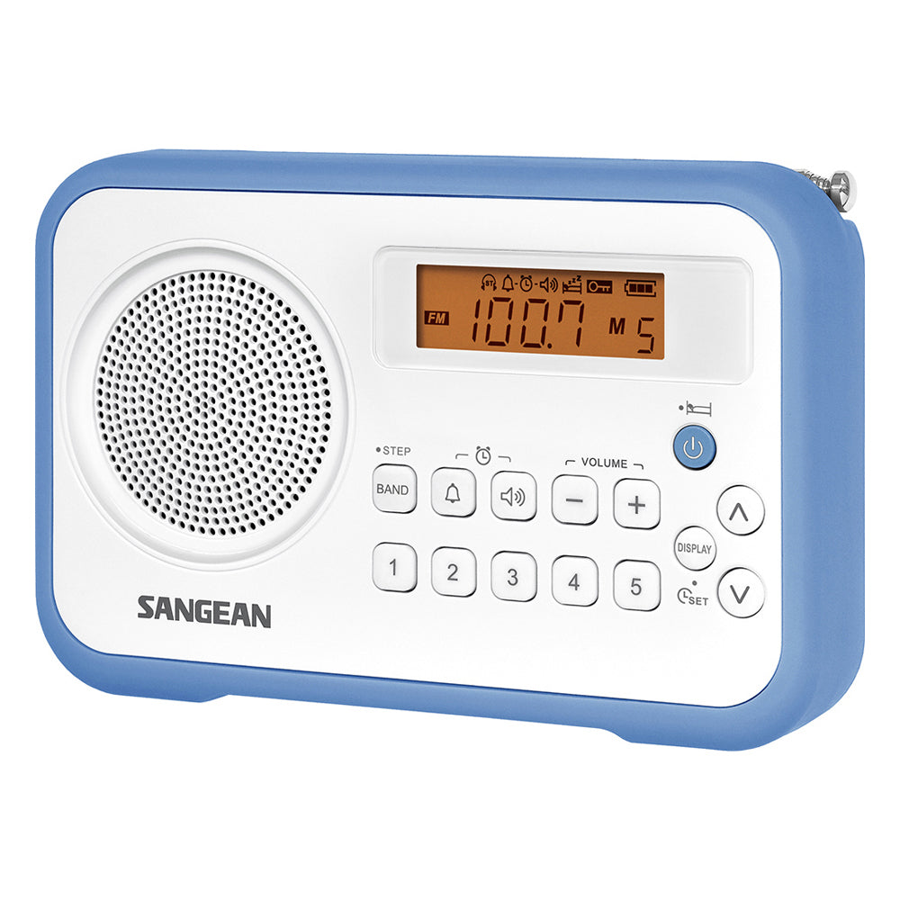 Sangean PRD18 AM/FM Radio Digital Tuning 16.6cm Portable Receiver White/Blue