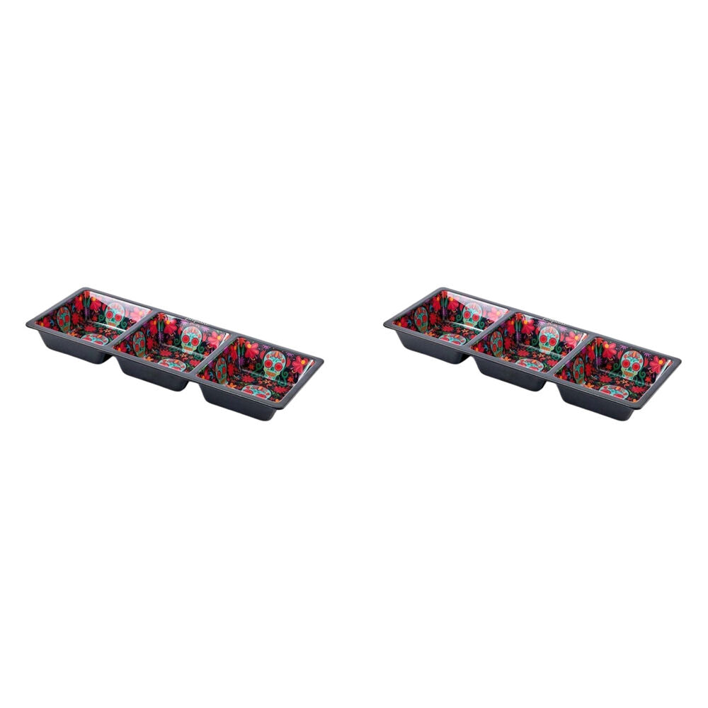 Prepara Melamine 3-Section Serving Saucer Tray Day of the Dead Ed 37cm Black (2 Pack)