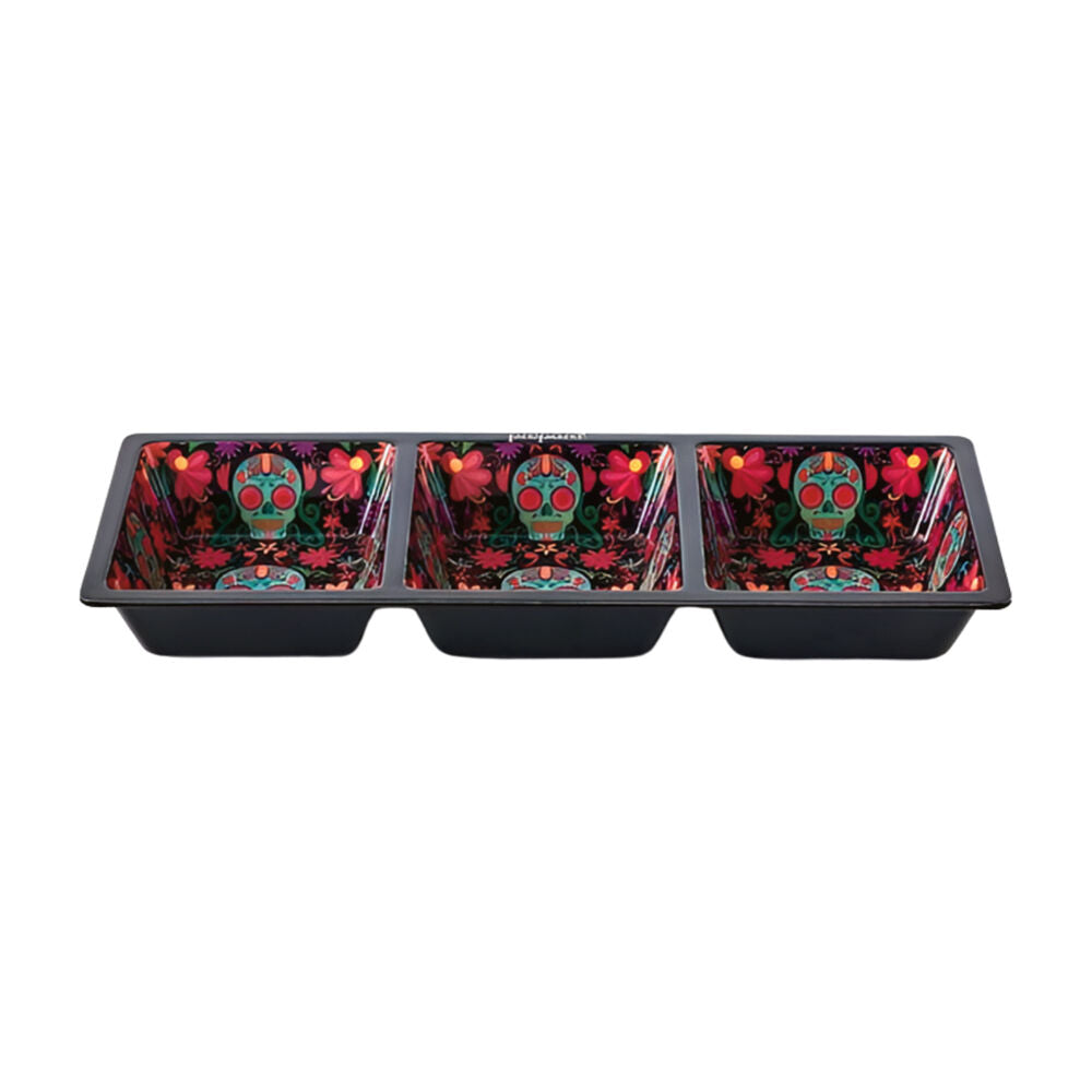 Prepara 37x15cm Black Melamine 3-Section Serving Saucer Tray Day of the Dead Ed — image 2