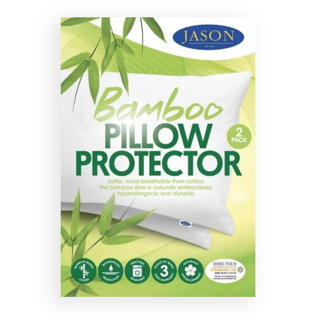 Jason Rectangle Bamboo Blend Waterproof Soft Pillow Protector Cover White (2 Pack)